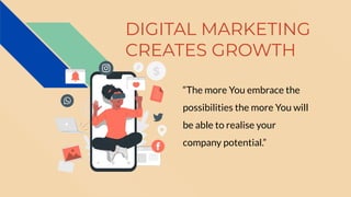 DIGITAL MARKETING
CREATES GROWTH
“The more You embrace the
possibilities the more You will
be able to realise your
company potential.”
 