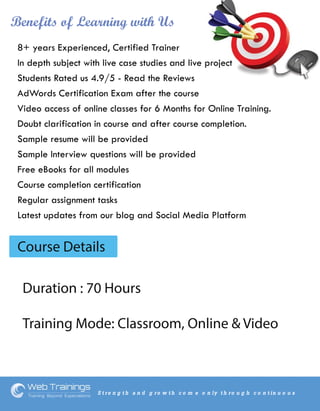 䈀攀渀攀昀椀琀猀 漀昀 䰀攀愀爀渀椀渀最 眀椀琀栀 唀猀
䌀漀甀爀猀攀 䐀攀琀愀椀氀猀 
䐀甀爀愀琀椀漀渀 㨀 㜀　 䠀漀甀爀猀
吀爀愀椀渀椀渀最 䴀漀搀攀㨀 䌀氀愀猀猀爀漀漀洀Ⰰ 伀渀氀椀渀攀 ☀ 嘀椀搀攀漀 
㠀⬀ 礀攀愀爀猀 䔀砀瀀攀爀椀攀渀挀攀搀Ⰰ 䌀攀爀琀椀昀椀攀搀 吀爀愀椀渀攀爀 
䤀渀 搀攀瀀琀栀 猀甀戀樀攀挀琀 眀椀琀栀 氀椀瘀攀 挀愀猀攀 猀琀甀搀椀攀猀 愀渀搀 氀椀瘀攀 瀀爀漀樀攀挀琀
匀琀甀搀攀渀琀猀 刀愀琀攀搀 甀猀 㐀⸀㤀⼀㔀 ⴀ 刀攀愀搀 琀栀攀 刀攀瘀椀攀眀猀 
䄀搀圀漀爀搀猀 䌀攀爀琀椀昀椀挀愀琀椀漀渀 䔀砀愀洀 愀昀琀攀爀 琀栀攀 挀漀甀爀猀攀
嘀椀搀攀漀 愀挀挀攀猀猀 漀昀 漀渀氀椀渀攀 挀氀愀猀猀攀猀 昀漀爀 㘀 䴀漀渀琀栀猀 昀漀爀 伀渀氀椀渀攀 吀爀愀椀渀椀渀最⸀
䐀漀甀戀琀 挀氀愀爀椀昀椀挀愀琀椀漀渀 椀渀 挀漀甀爀猀攀 愀渀搀 愀昀琀攀爀 挀漀甀爀猀攀 挀漀洀瀀氀攀琀椀漀渀⸀
匀愀洀瀀氀攀 爀攀猀甀洀攀 眀椀氀氀 戀攀 瀀匀愀洀瀀氀攀 爀攀猀甀洀攀 眀椀氀氀 戀攀 瀀爀漀瘀椀搀攀搀
匀愀洀瀀氀攀 䤀渀琀攀爀瘀椀攀眀 焀甀攀猀琀椀漀渀猀 眀椀氀氀 戀攀 瀀爀漀瘀椀搀攀搀
䘀爀攀攀 攀䈀漀漀欀猀 昀漀爀 愀氀氀 洀漀搀甀氀攀猀
䌀漀甀爀猀攀 挀漀洀瀀氀攀琀椀漀渀 挀攀爀琀椀昀椀挀愀琀椀漀渀 
刀攀最甀氀愀爀 愀猀猀椀最渀洀攀渀琀 琀愀猀欀猀   
䰀愀琀攀猀琀 甀瀀搀愀琀攀猀 昀爀漀洀 漀甀爀 戀氀漀最 愀渀搀 匀漀挀椀愀氀 䴀攀搀椀愀 倀氀愀琀昀漀爀洀
匀琀爀攀渀最琀栀 愀渀搀 最爀漀眀琀栀 挀漀洀攀 漀渀氀礀 琀栀爀漀甀最栀 挀漀渀琀椀渀甀漀甀猀 
 