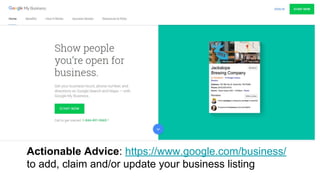 Actionable Advice: https://www.google.com/business/
to add, claim and/or update your business listing
 