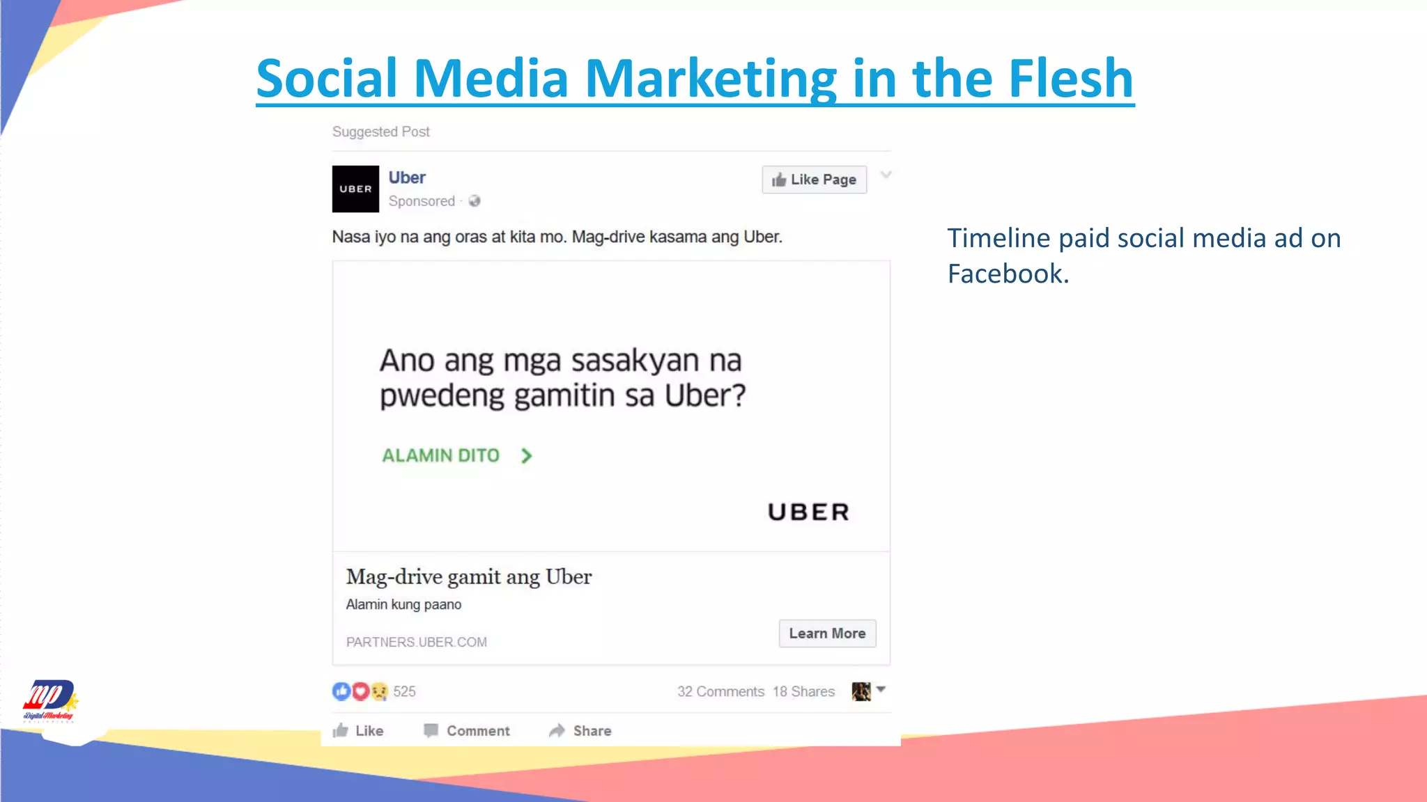 Social Media Marketing in the Flesh
Timeline paid social media ad on
Facebook.
 