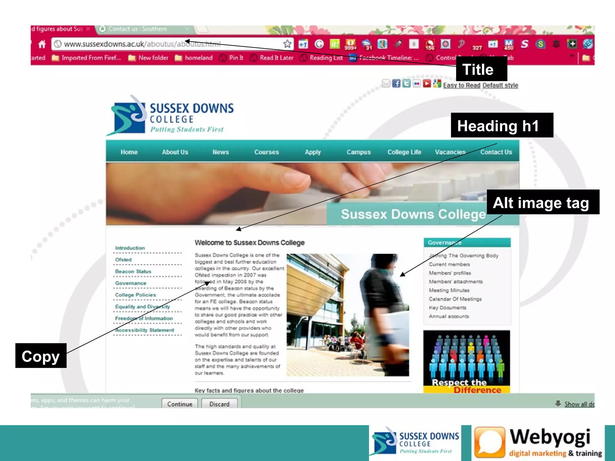 Title


       Heading h1




           Alt image tag




Copy




        www.webyogi.co.uk
 