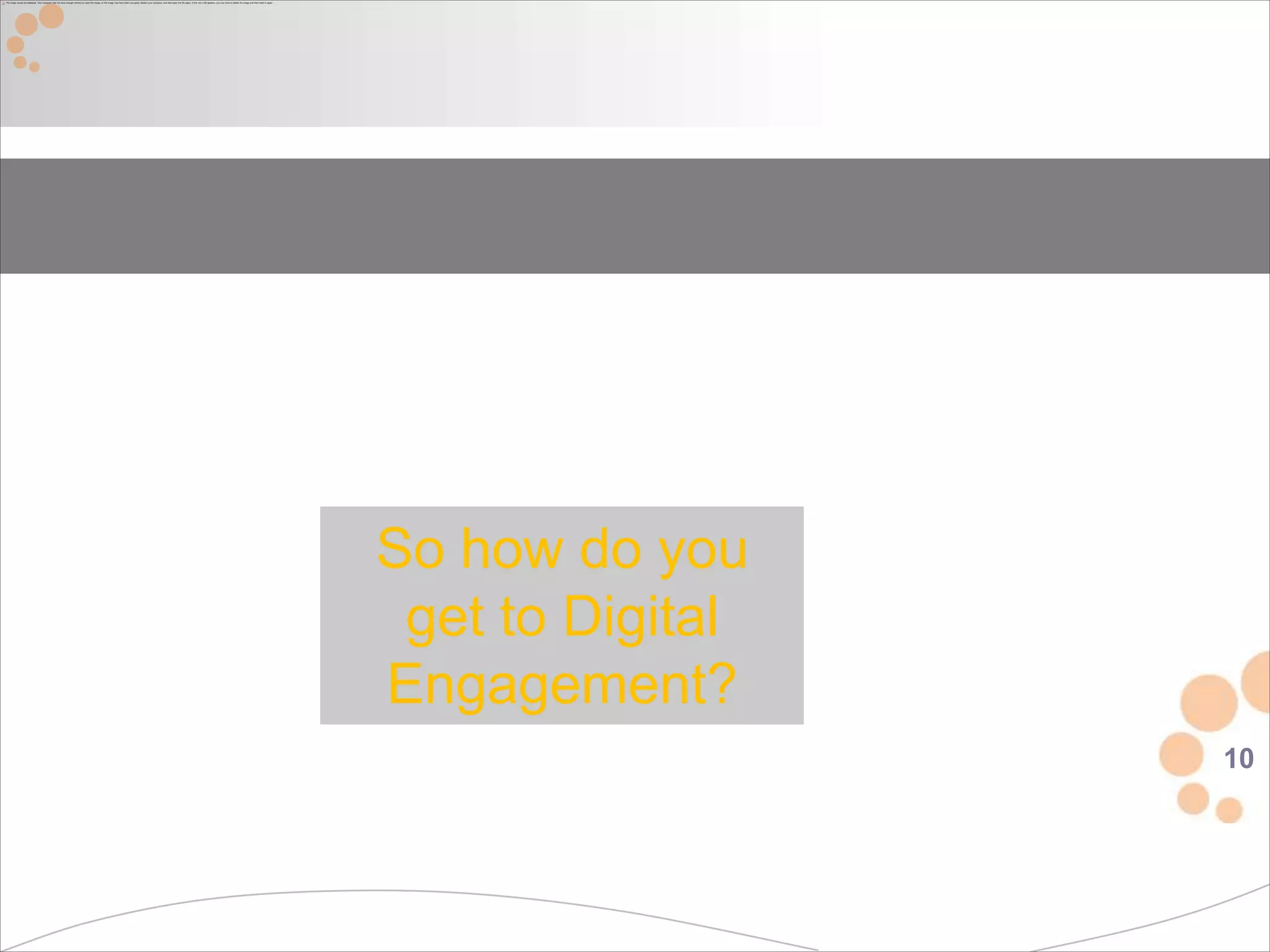 10
So how do you
get to Digital
Engagement?
 