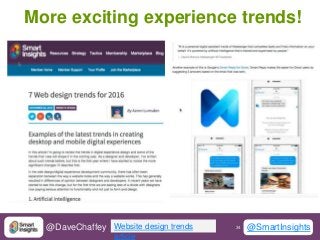 34 34@DaveChaffey @SmartInsights
More exciting experience trends!
Website design trends
article
 