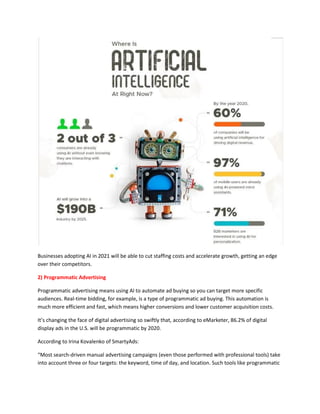 Businesses adopting AI in 2021 will be able to cut staffing costs and accelerate growth, getting an edge
over their compet...