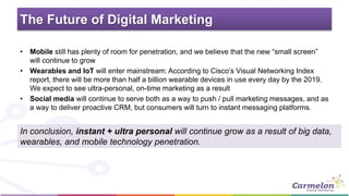 The Future of Digital Marketing
• Mobile still has plenty of room for penetration, and we believe that the new “small scre...