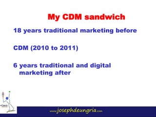 www.josephdeungria.com
18 years traditional marketing before
CDM (2010 to 2011)
6 years traditional and digital
marketing ...