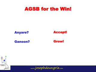 www.josephdeungria.com
AGSB for the Win!
Anyare?
Ganoon?
Accept!
Grow!
 