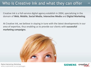 The Digital Marketing SpectrumStatic WebsiteA static website or “brochure site” is a website that is designed and developed in HTML and then hosted on any platform of your choice. Once the website is live, any changes would require a web designer or developer to edit, create and delete pages. Advantages:Disadvantages:Less cost involved