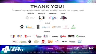 The support of these organisations helped to make Digital Matters 2015 a success, for which we are truly grateful.
THANK YOU!
 
