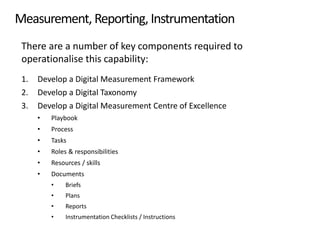 Measurement, Reporting, Instrumentation
There are a number of key components required to
operationalise this capability:
1...
