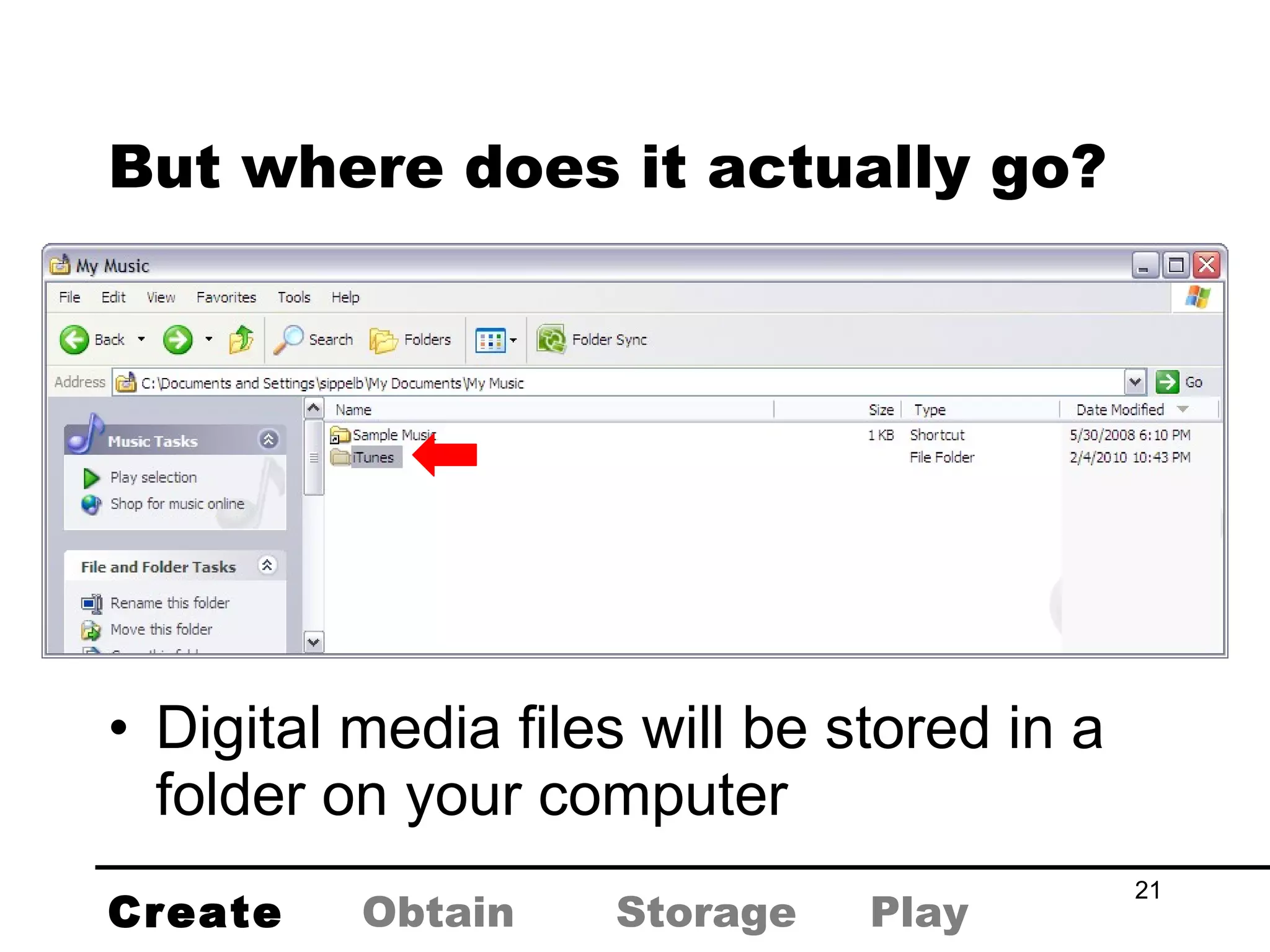But where does it actually go? Digital media files will be stored in a folder on your computer Create Obtain Storage Play 