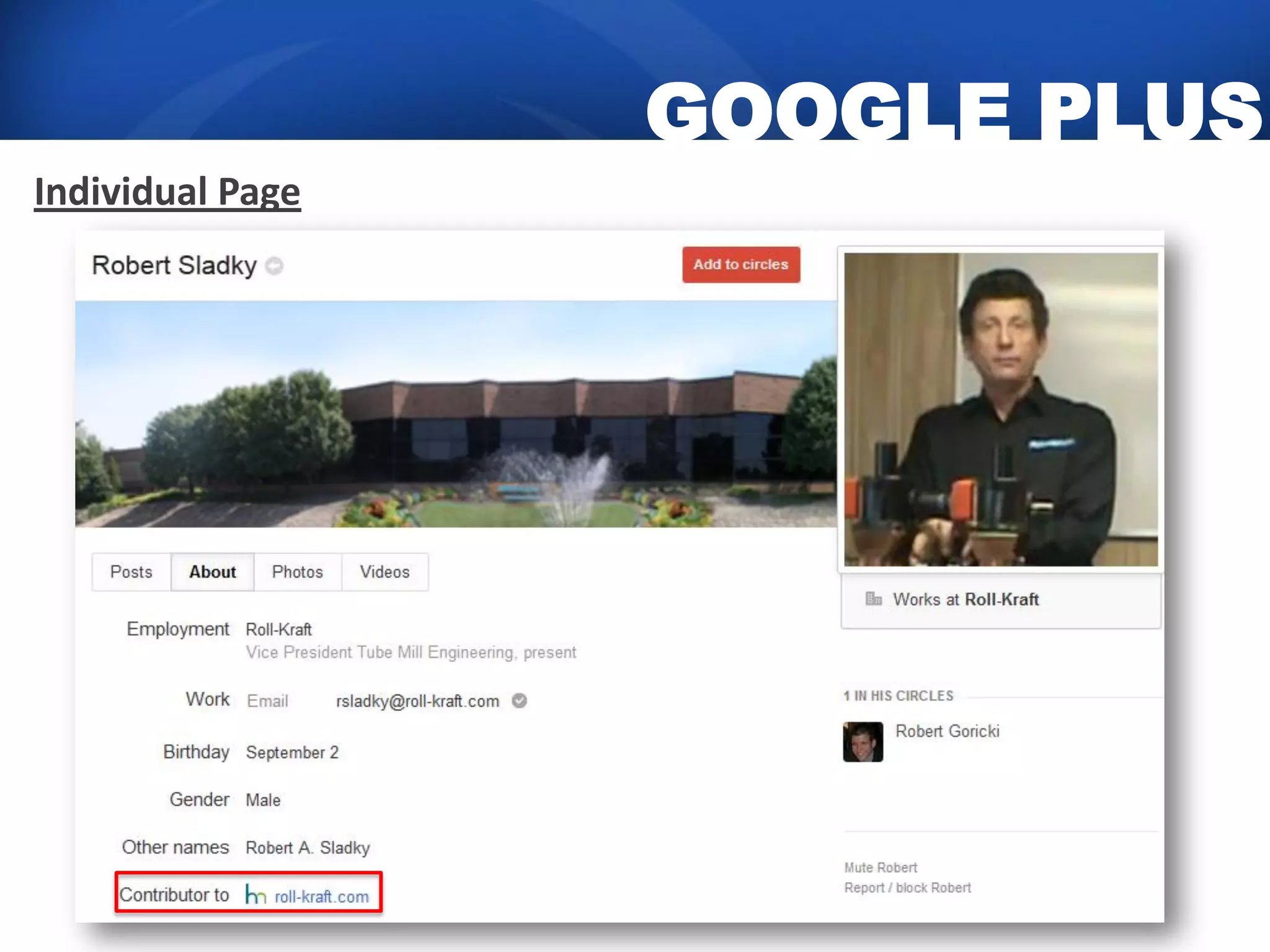 GOOGLE PLUS
Individual Page
 
