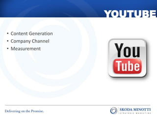 YOUTUBE
• Content Generation
• Company Channel
• Measurement
 