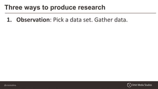 @crestodina
Three ways to produce research
1. Observation: Pick a data set. Gather data.
2. Aggregation: Combine data from existing sources
3. Survey: Mass outreach and analysis
 