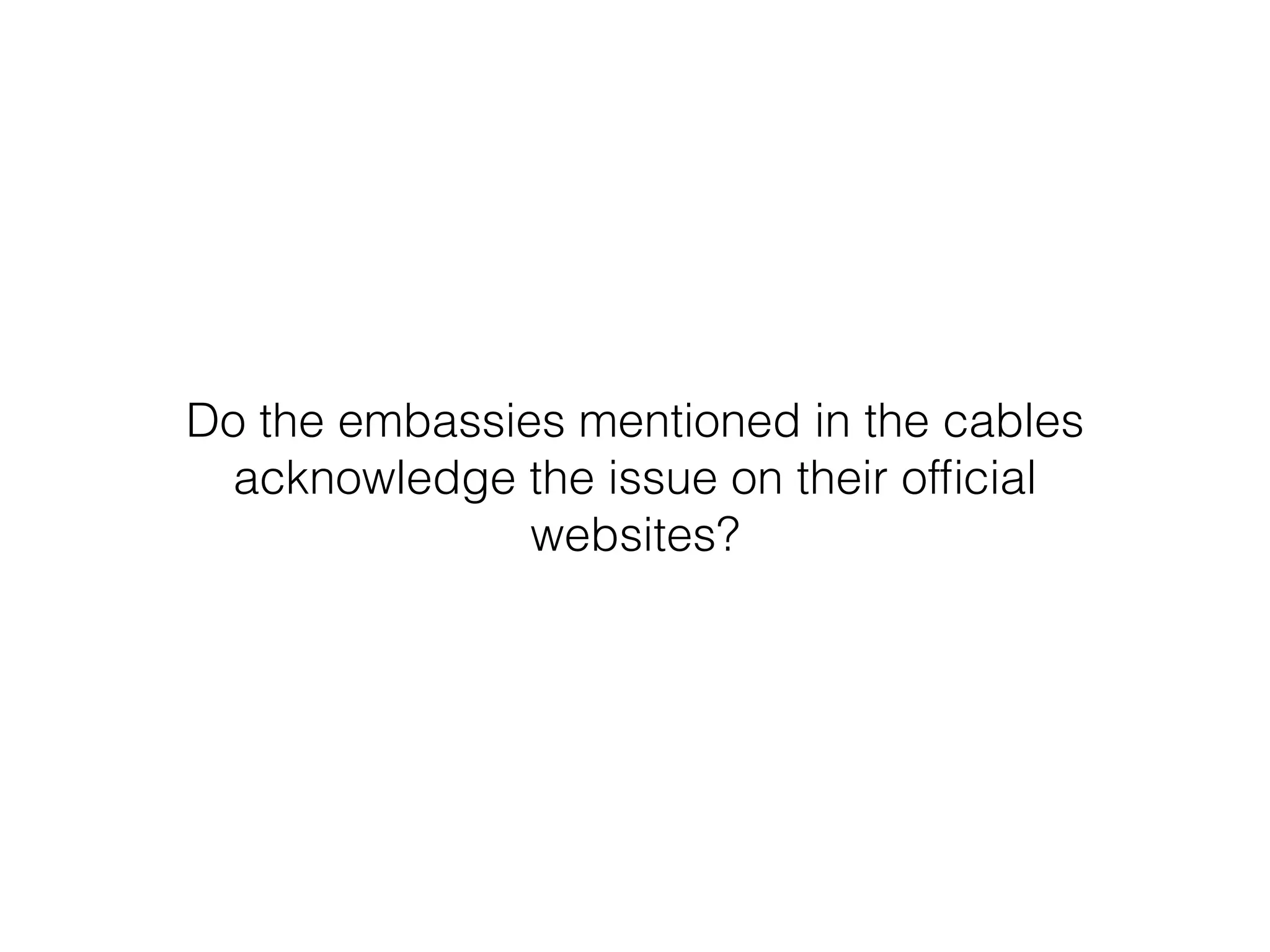Do the embassies mentioned in the cables 
acknowledge the issue on their official 
websites? 
 