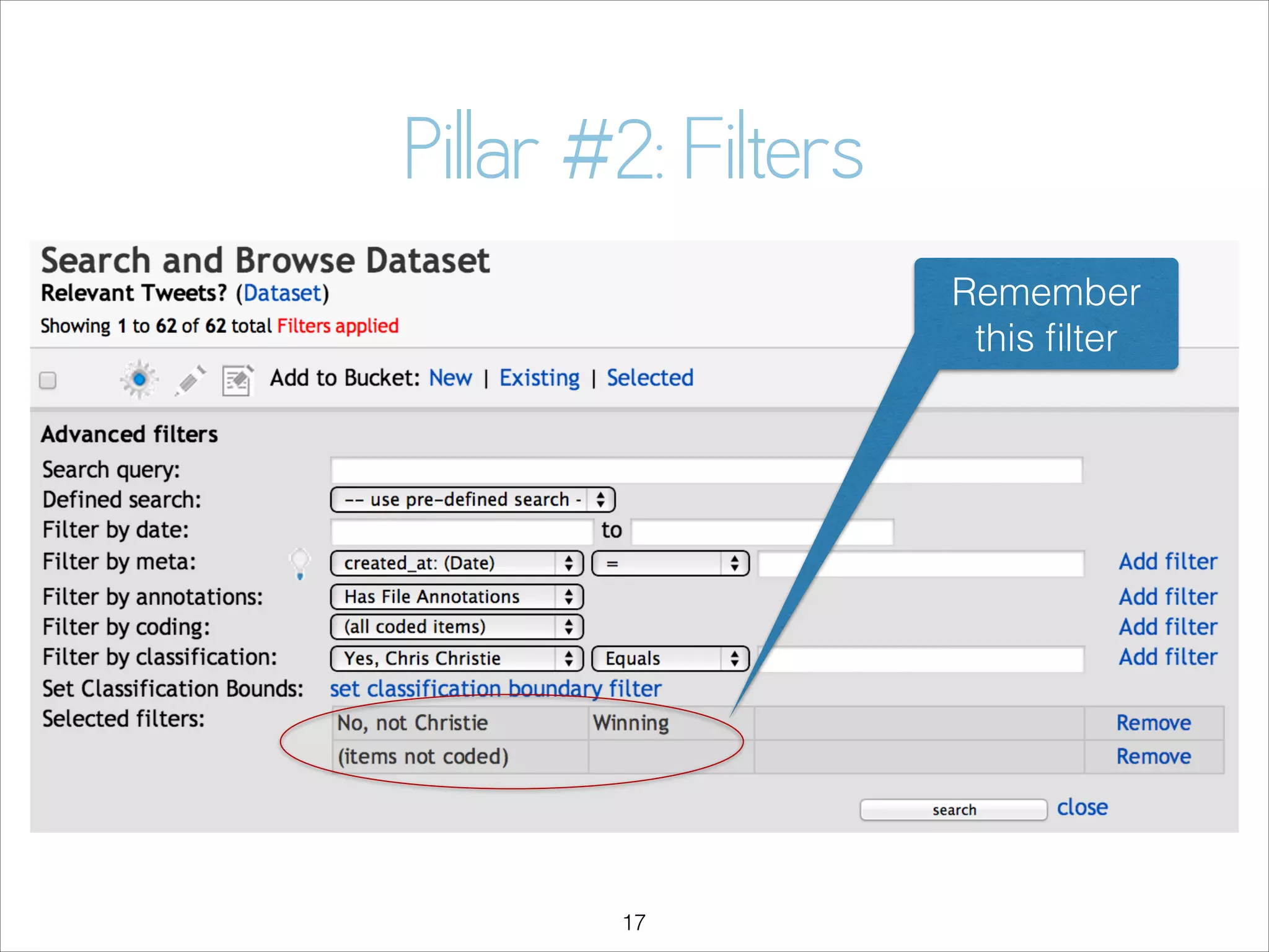 Pillar #2: Filters
Remember
this ﬁlter

!17

 