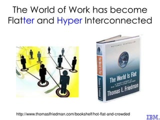 The World of Work has become
Flatter and Hyper Interconnected
http://www.thomaslfriedman.com/bookshelf/hot-flat-and-crowded
 