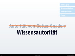 mediaworx berlin AG35 Digital Mindset
Autorität von Gottes Gnaden
Wissensautorität
Gatekeepers
Recommendations
Ambassadors...