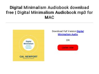 Digital Minimalism Audiobook download free | Digital Minimalism Audio…