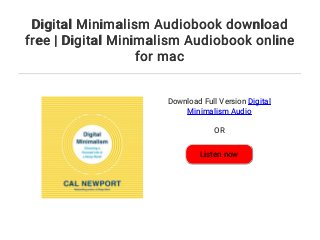 Digital Minimalism Audiobook download free | Digital Minimalism Audio…