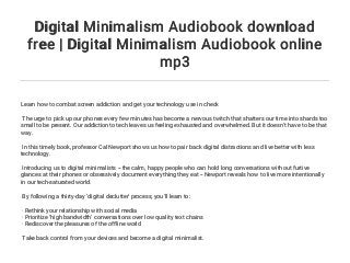Digital Minimalism Audiobook download free | Digital Minimalism Audio…