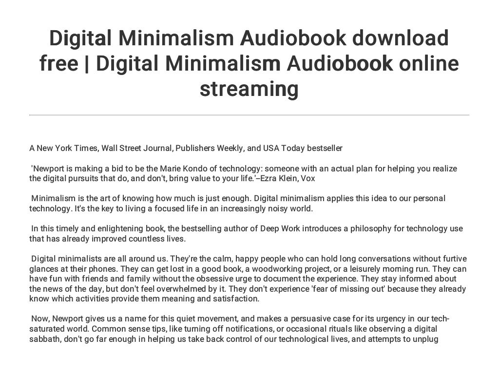 Digital Minimalism Audiobook download free | Digital Minimalism Audio…