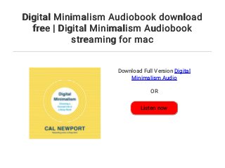 Digital Minimalism Audiobook download free | Digital Minimalism Audio…