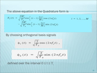 The above equation in the Quadrature form is
By choosing orthogonal basis signals
defined over the interval 0 ≤ t ≤ Ts
50
 