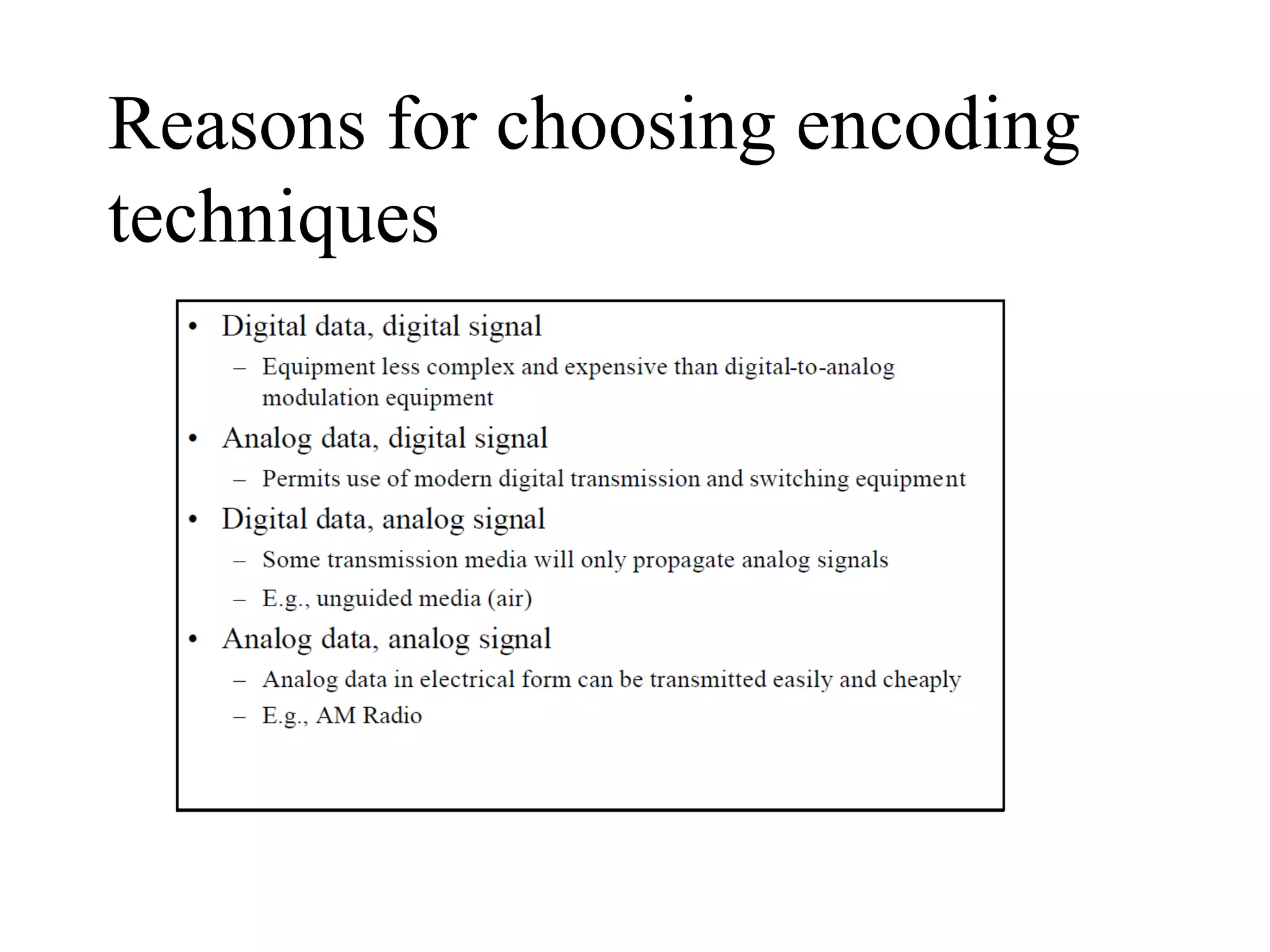 Reasons for choosing encoding
techniques