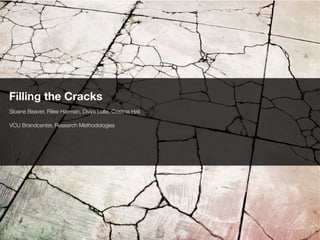 Filling the Cracks
Sloane Beaver, Rilee Harman, Divya Lulla, Cristina Hall

VCU Brandcenter, Research Methodologies
 