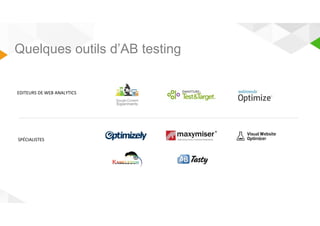 Quelques outils d’AB testing 
EDITEURS DE WEB ANALYTICS 
SPÉCIALISTES 
 