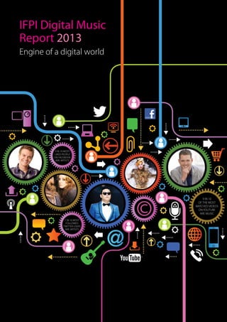 IFPI Digital Music
Report 2013
Engine of a digital world

9 in 10 most
liked people
on Facebook
are artists

9 in 10
of the most
watched videos
on YouTube
are music
7 in 10 most
followed
Twitter users
are artists

 