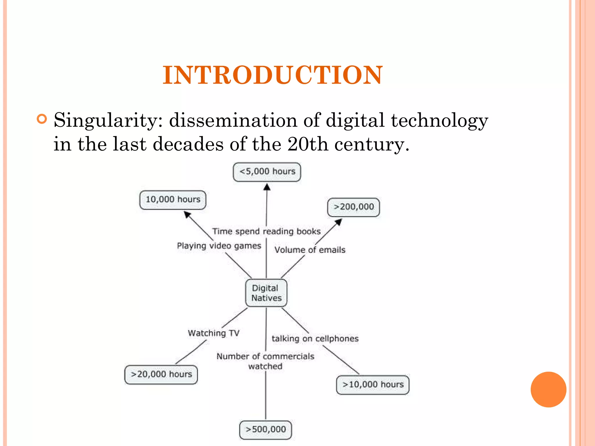 INTRODUCTION Singularity: dissemination of digital technology in the last decades of the 20th century. 