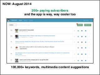 NOW: August 2014
200+ paying subscribers!
and the app is way, way cooler too
100,000+ keywords, multimedia content suggest...