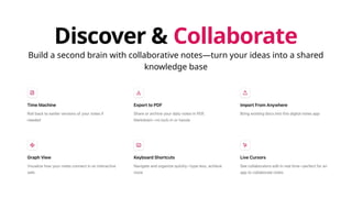Discover & Collaborate
Build a second brain with collaborative notes—turn your ideas into a shared
knowledge base
 