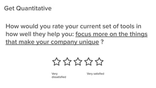 How would you rate your current set of tools in
how well they help you: focus more on the things
that make your company unique ?
Get Quantitative
 
