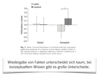 Wiedergabe von Fakten unterscheidet sich kaum, bei
konzeptuellem Wissen gibt es große Unterschiede.
 