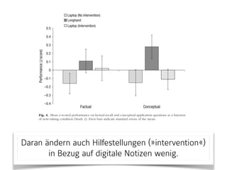 Daran ändern auch Hilfestellungen (»intervention«)
in Bezug auf digitale Notizen wenig.
 