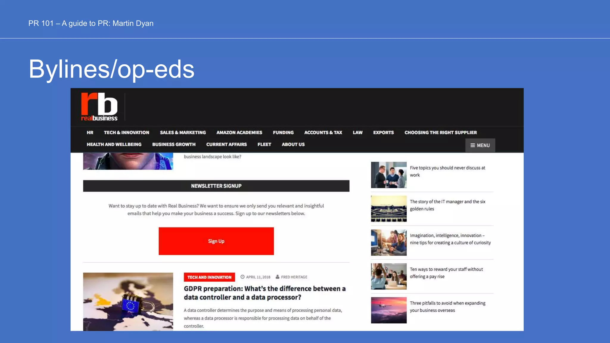 Bylines/op-eds
PR 101 – A guide to PR: Martin Dyan
 