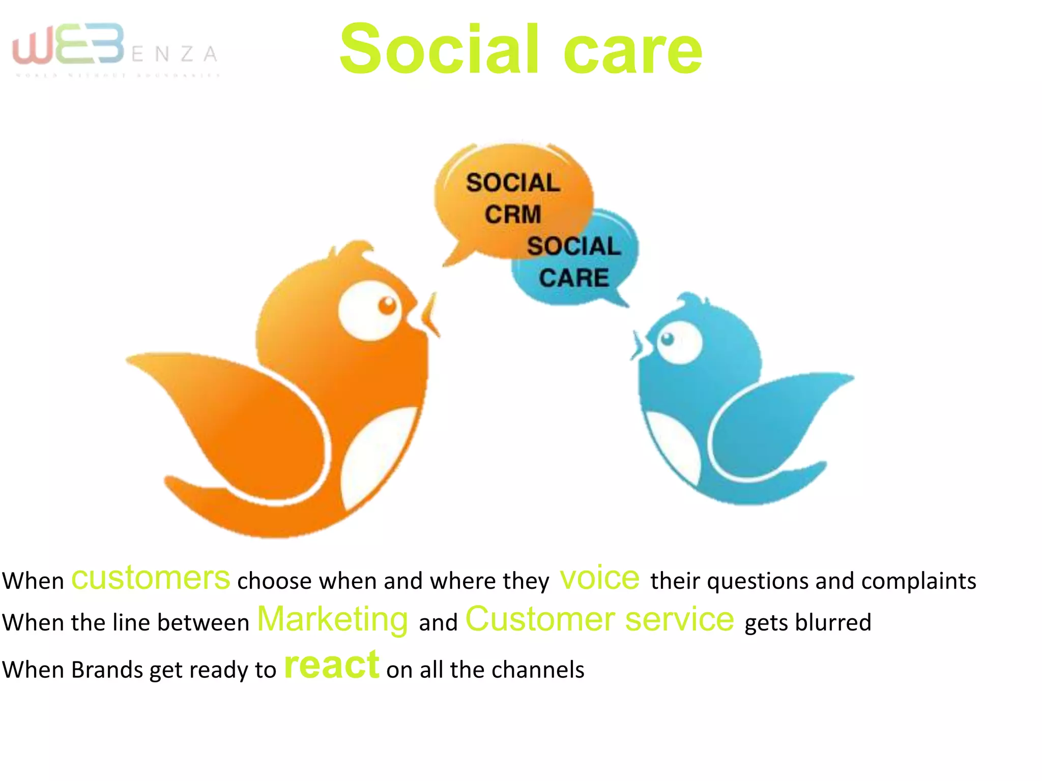 Social care
When customers choose when and where they voice their questions and complaints
When the line between Marketing and Customer service gets blurred
When Brands get ready to react on all the channels
 