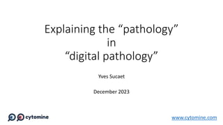 Explaining the “pathology”
in
“digital pathology”
Yves Sucaet
December 2023
www.cytomine.com
 
