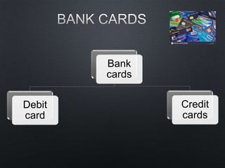 Bank
cards
Debit
card
Credit
cards
 