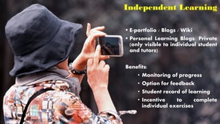 Independent Learning
▪ E-portfolio / Blogs / Wiki
▪ Personal Learning Blogs: Private
(only visible to individual student
and tutors)
Benefits:
• Monitoring of progress
• Option for feedback
• Student record of learning
• Incentive to complete
individual exercises
CC-BY-NC-SA 52
 
