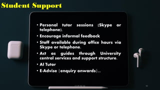 Student Support
• Personal tutor sessions (Skype or
telephone).
• Encourage informal feedback
• Staff available during office hours via
Skype or telephone.
• Act as guides through University
central services and support structure.
• AI Tutor
• E-Advise {enquiry onwards}...
CC-BY-NC-SA 56
 