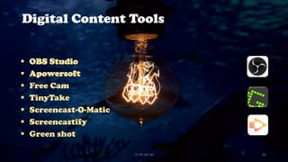 Digital Content Tools
▪ OBS Studio
▪ Apowersoft
▪ Free Cam
▪ TinyTake
▪ Screencast-O-Matic
▪ Screencastify
▪ Green shot
CC-BY-NC-SA 65
 