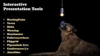 Interactive
Presentation Tools
▪ MeetingPulse
▪ Vevex
▪ Slido
▪ Wooclap
▪ Mentimeter
▪ Polleverywhere
▪ Flipgrid
▪ Pigeonhole Live
▪ Conferences i/o
▪ Ahaslides CC-BY-NC-SA 67
 
