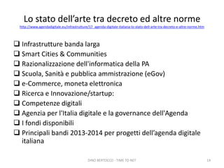 Lo stato dell’arte tra decreto ed altre norme
http://www.agendadigitale.eu/infrastrutture/17_agenda-digitale-italiana-lo-s...