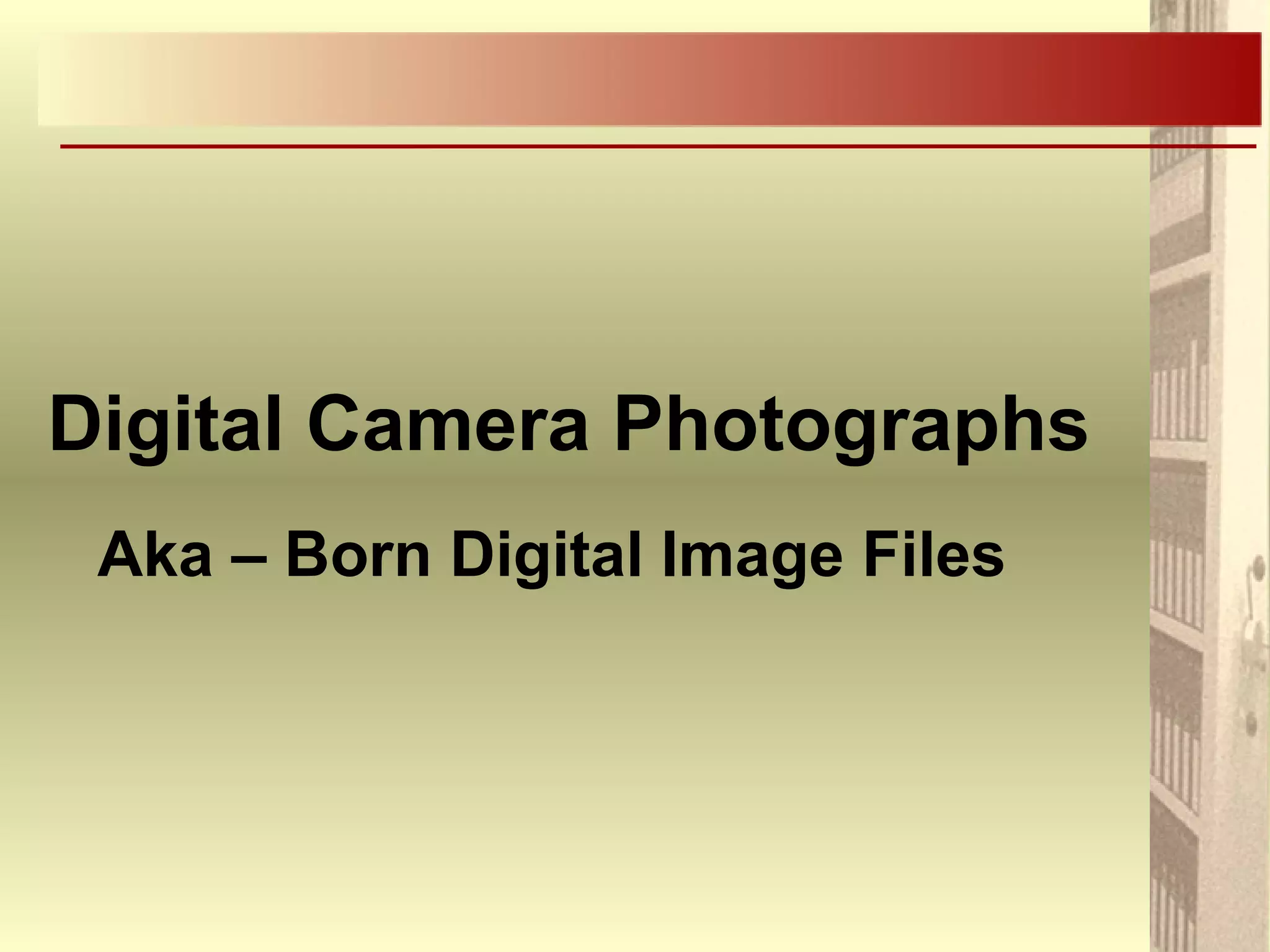 Digital Camera Photographs
Aka – Born Digital Image Files
 