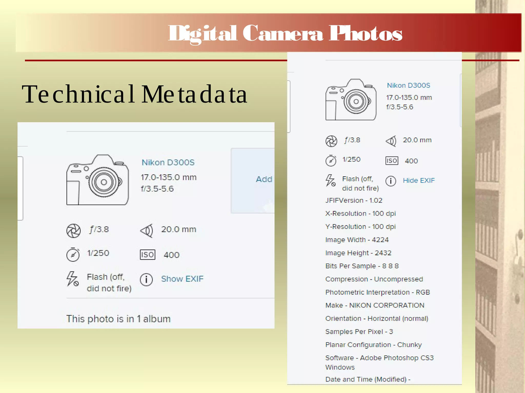 Digital Camera Photos
Technical Metadata
 