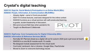 Crystal’s digital teaching
IS20110: DigiLife: Social Media & Participation in an Online World (BSc)
IS40030: People, Infor...